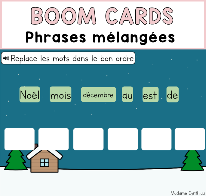 Boom Cards - Phrases mélangées - Noël