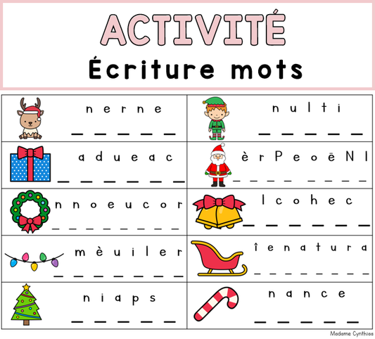 Activité - Écriture mots - Noël