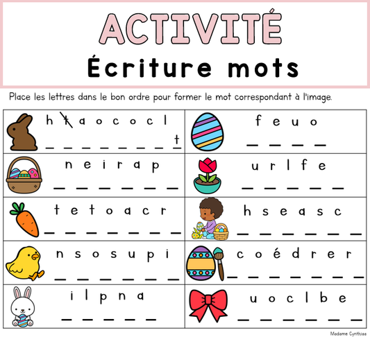 Activité - Écriture mots - Pâques